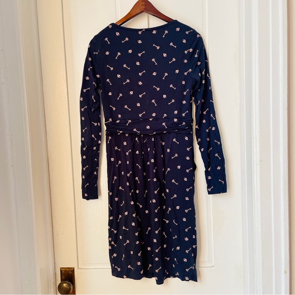 Boden Gray Scoop Neck Long sleeve Dress with Beige Key Print - Picture 2 of 11